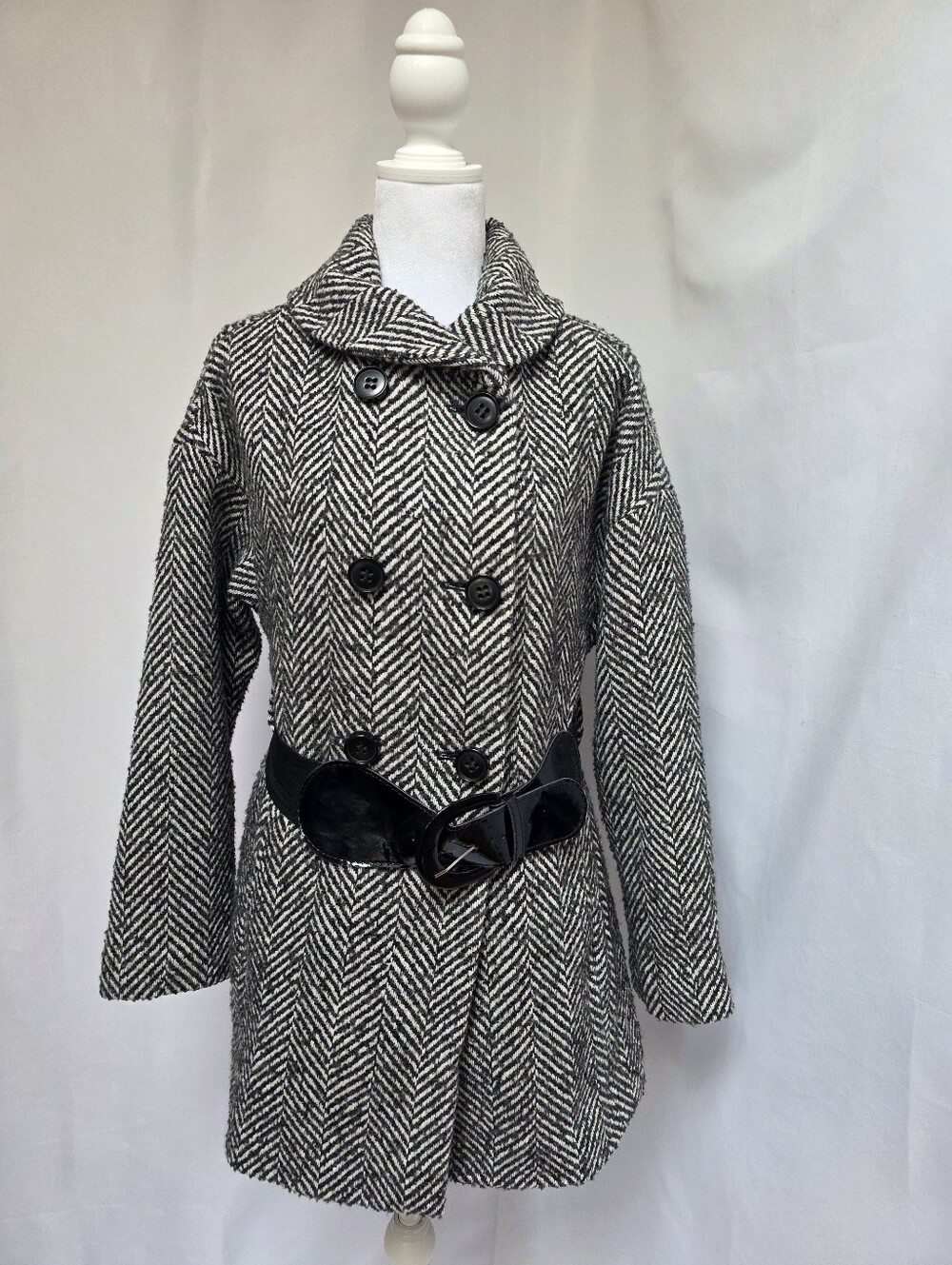 LOFT Petite Medium Herringbone Wool Blend Pea Coat Belted Double Breasted